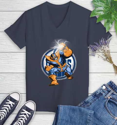 Edmonton Oilers NHL Hockey Thanos Avengers Infinity War Marvel Women's V-Neck T-Shirt 12