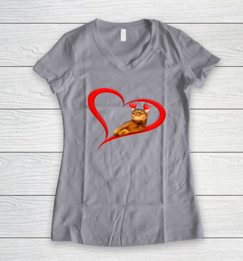 Funny Abyssinian Cat Valentine Pet Kitten Cat Lover Women's V-Neck T-Shirt 7
