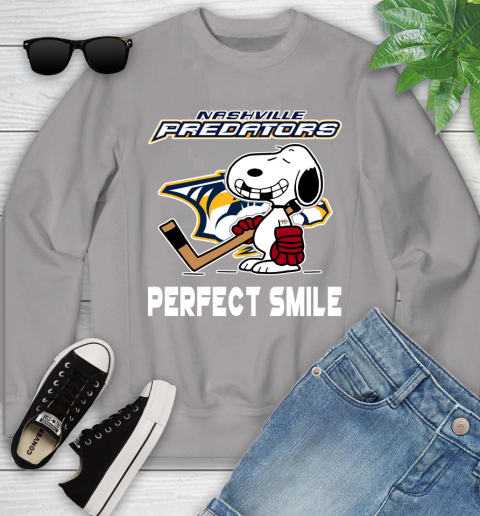 NHL Nashville Predators Snoopy Perfect Smile The Peanuts Movie Hockey T Shirt Youth Sweatshirt 3