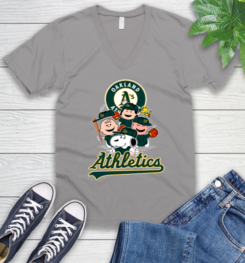 MLB Oakland Athletics Snoopy Charlie Brown Woodstock The Peanuts Movie Baseball T Shirt_000 V-Neck T-Shirt 3