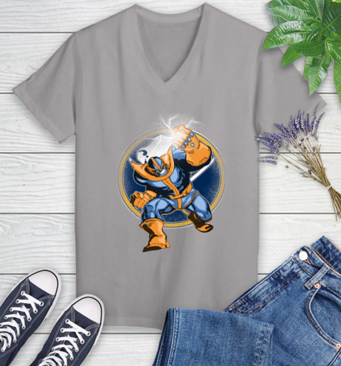 Buffalo Sabres NHL Hockey Thanos Avengers Infinity War Marvel Women's V-Neck T-Shirt 4