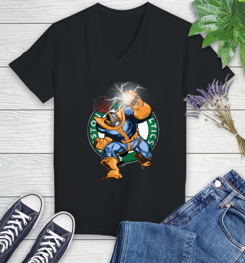 Boston Celtics NBA Basketball Thanos Avengers Infinity War Marvel Women's V-Neck T-Shirt
