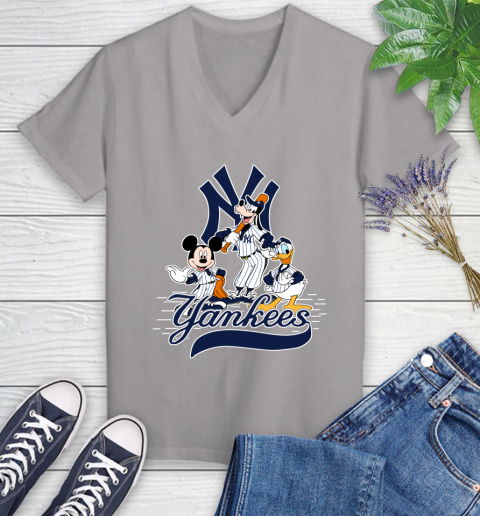 MLB New York Yankees Mickey Mouse Donald Duck Goofy Baseball T Shirt Women's V-Neck T-Shirt 4