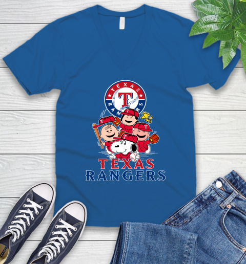 MLB Texas Rangers Snoopy Charlie Brown Woodstock The Peanuts Movie Baseball T Shirt V-Neck T-Shirt 5