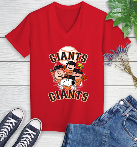 MLB San Francisco Giants Snoopy Charlie Brown Woodstock The Peanuts Movie Baseball T Shirt_000 Women's V-Neck T-Shirt 11