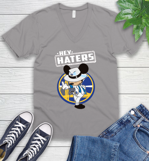 NBA Hey Haters Mickey Basketball Sports Golden State Warriors V-Neck T-Shirt 3
