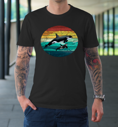 Orca Family Vintage Retro Art Killer Whale Family T-Shirt