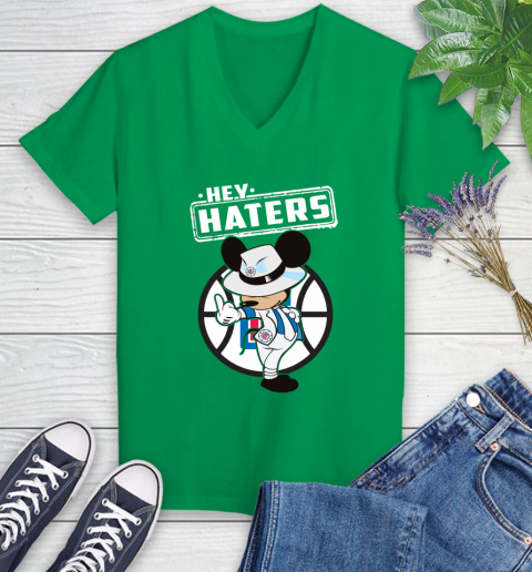 NBA Hey Haters Mickey Basketball Sports Los Angeles Clippers Women's V-Neck T-Shirt 5