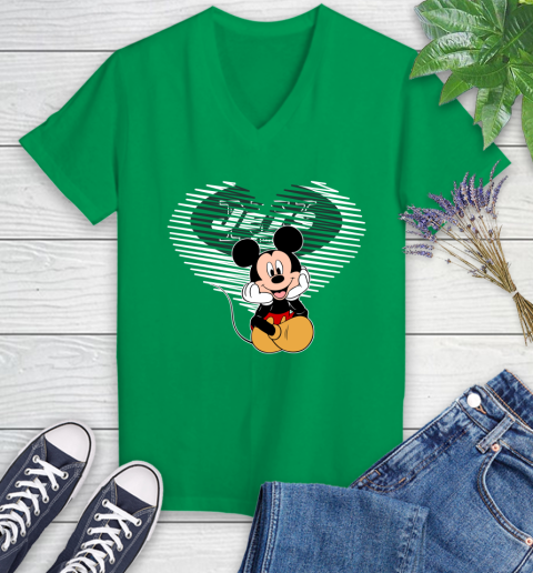 NFL New York Jets The Heart Mickey Mouse Disney Football T Shirt_000 Women's V-Neck T-Shirt 5