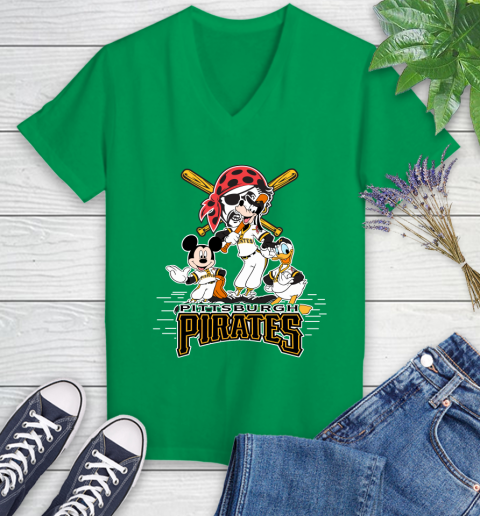 MLB Pittsburgh Pirates Mickey Mouse Donald Duck Goofy Baseball T Shirt Women's V-Neck T-Shirt 5