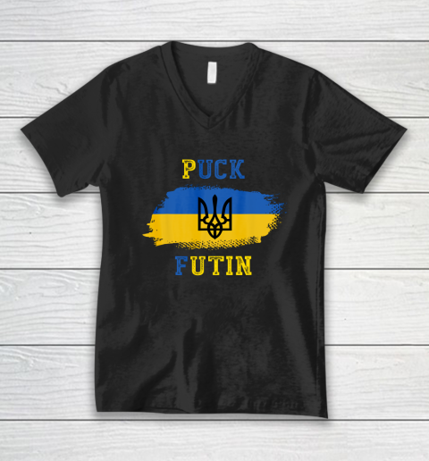 Ukraine Shirt Puck Futin Funny Stand With Ukraine Ukrainian Lover support V-Neck T-Shirt