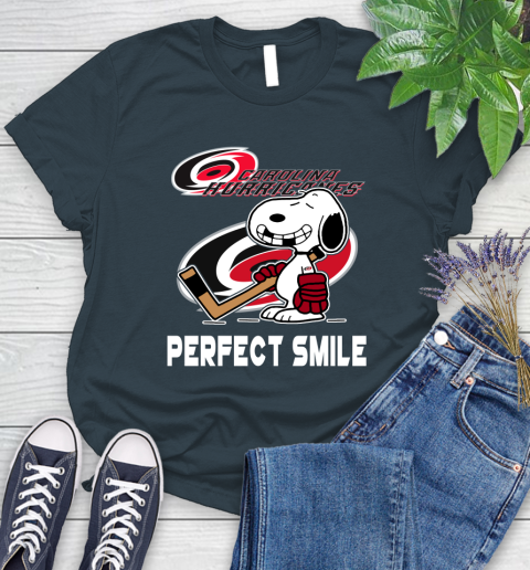 NHL Carolina Hurricanes Snoopy Perfect Smile The Peanuts Movie Hockey T Shirt Women's T-Shirt 11