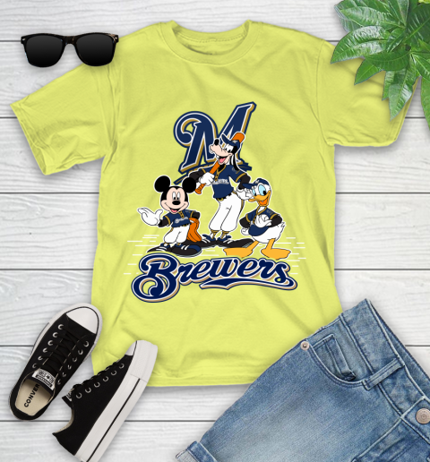 MLB Milwaukee Brewers Mickey Mouse Donald Duck Goofy Baseball T Shirt Youth T-Shirt 10