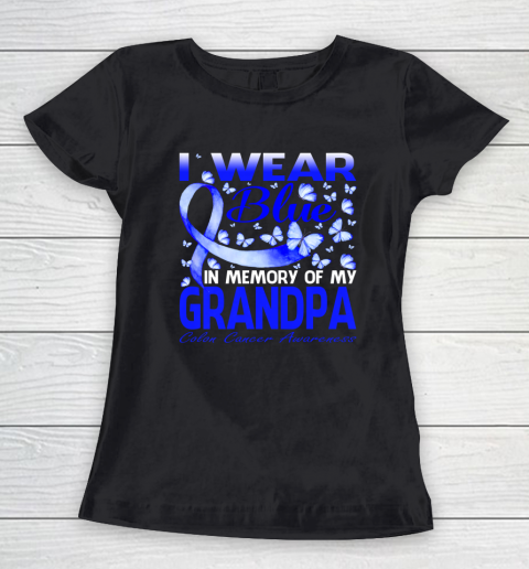I Wear Blue In Memory Of My Grandpa Colon Cancer Awareness Women's T-Shirt