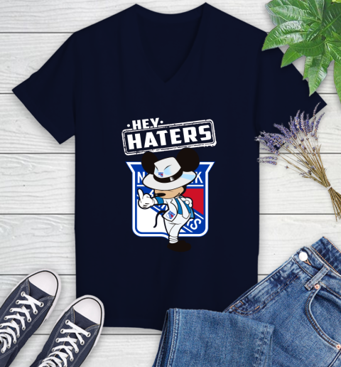 NHL Hey Haters Mickey Hockey Sports New York Rangers Women's V-Neck T-Shirt 2