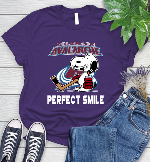 NHL Colorado Avalanche Snoopy Perfect Smile The Peanuts Movie Hockey T Shirt Women's T-Shirt 4