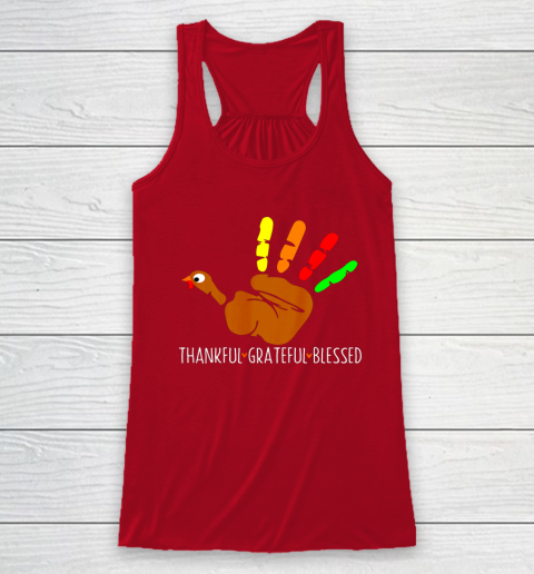 Thanksgiving Shirt Turkey Hand Print Funny Thanksgiving Day Racerback Tank 3