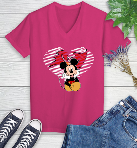 NFL Tampa Bay Buccaneers The Heart Mickey Mouse Disney Football T Shirt_000 Women's V-Neck T-Shirt 9