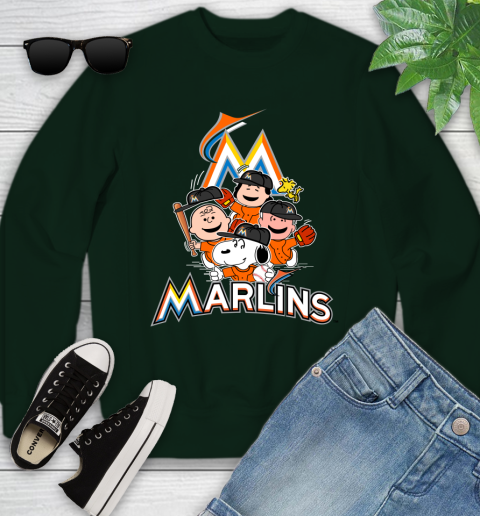 MLB Miami Marlins Snoopy Charlie Brown Woodstock The Peanuts Movie Baseball T Shirt Youth Sweatshirt 9