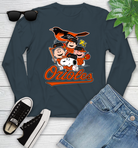 MLB Baltimore Orioles Snoopy Charlie Brown Woodstock The Peanuts Movie Baseball T Shirt_000 Youth Long Sleeve 9