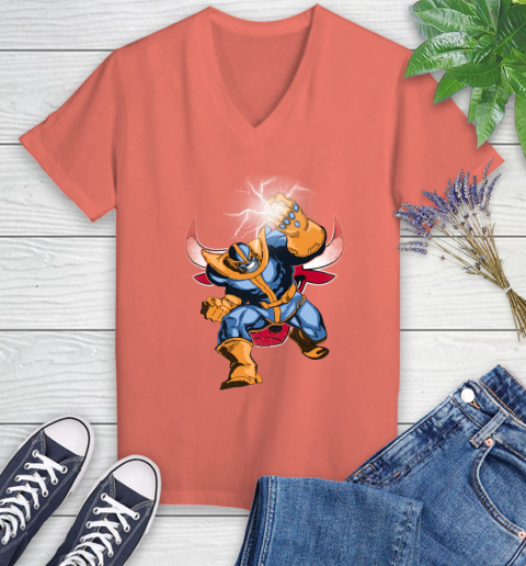 Chicago Bulls NBA Basketball Thanos Avengers Infinity War Marvel Women's V-Neck T-Shirt 6