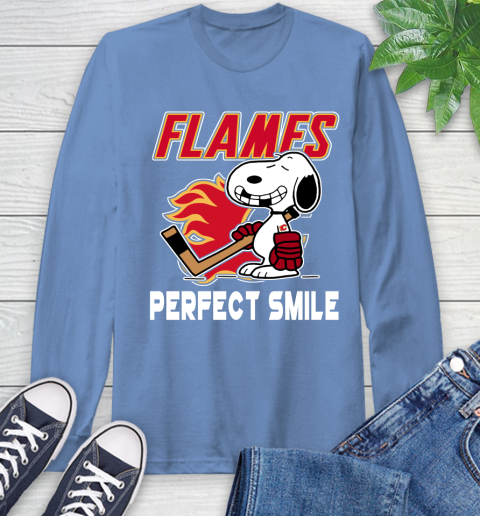 NHL Calgary Flames Snoopy Perfect Smile The Peanuts Movie Hockey T Shirt Long Sleeve T-Shirt 12