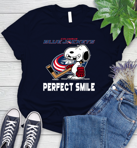 NHL Columbus Blue Jackets Snoopy Perfect Smile The Peanuts Movie Hockey T Shirt Women's T-Shirt 2
