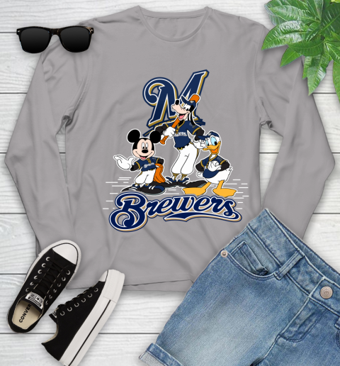 MLB Milwaukee Brewers Mickey Mouse Donald Duck Goofy Baseball T Shirt Youth Long Sleeve 5
