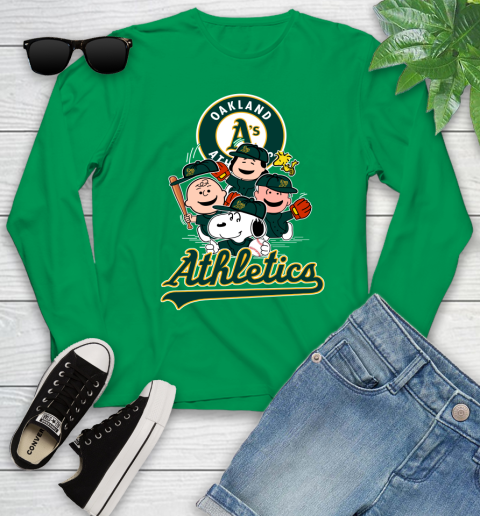 MLB Oakland Athletics Snoopy Charlie Brown Woodstock The Peanuts Movie Baseball T Shirt_000 Youth Long Sleeve 7