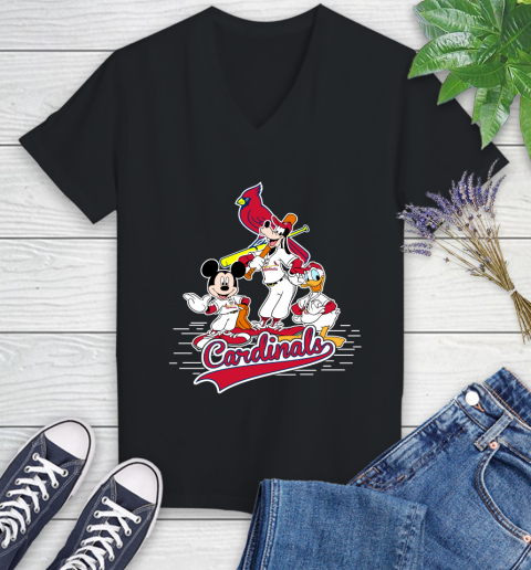 MLB St.Louis Cardinals Mickey Mouse Donald Duck Goofy Baseball T Shirt Women's V-Neck T-Shirt