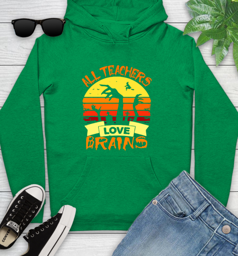 Halloween All Teachers Love Brains Sunset Youth Hoodie 9