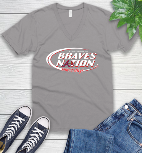 MLB A True Friend Of The Atlanta Braves Dilly Dilly Baseball Sports V-Neck T-Shirt 3
