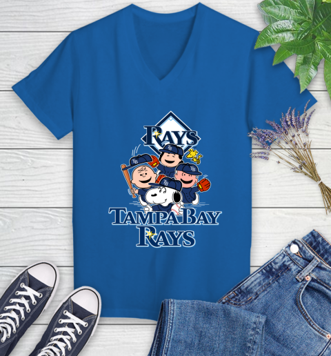 MLB Tampa Bay Rays Snoopy Charlie Brown Woodstock The Peanuts Movie Baseball T Shirt Women's V-Neck T-Shirt 10