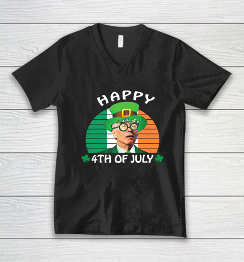 Happy 4th Of July Joe Biden Leprechaun St Patrick s Day Anti Biden V-Neck T-Shirt