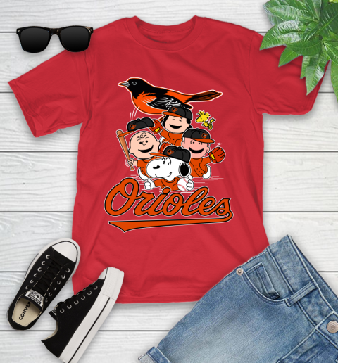 MLB Baltimore Orioles Snoopy Charlie Brown Woodstock The Peanuts Movie Baseball T Shirt_000 Youth T-Shirt 13