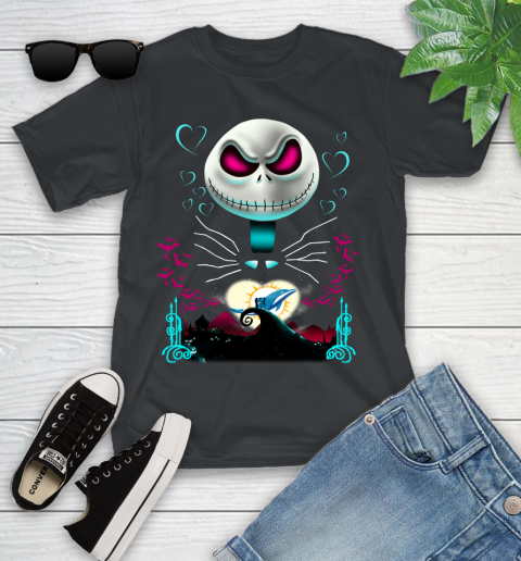 NFL Miami Dolphins Jack Skellington Sally The Nightmare Before Christmas Football Youth T-Shirt
