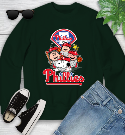 MLB Philadelphia Phillies Snoopy Charlie Brown Woodstock The Peanuts Movie Baseball T Shirt_000 Youth Sweatshirt 9