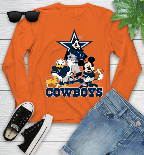 NFL Dallas Cowboys Mickey Mouse Donald Duck Goofy Football Shirt Youth Long Sleeve 3