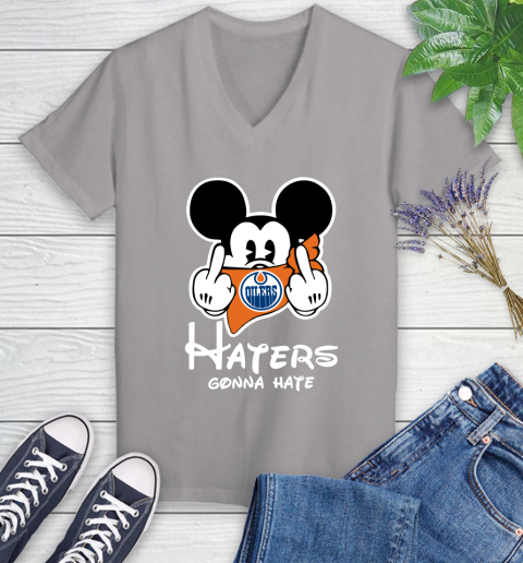 NHL Edmonton Oilers Haters Gonna Hate Mickey Mouse Disney Hockey T Shirt Women's V-Neck T-Shirt 4
