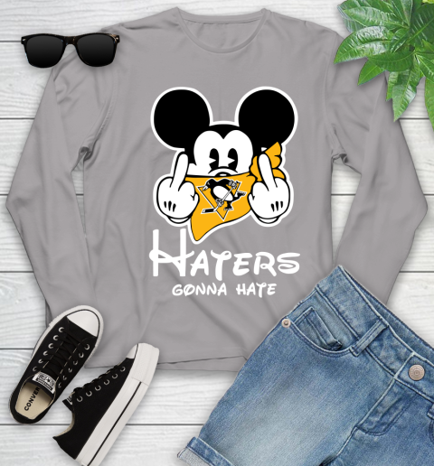NHL Pittsburgh Penguins Haters Gonna Hate Mickey Mouse Disney Hockey T Shirt Youth Long Sleeve 5