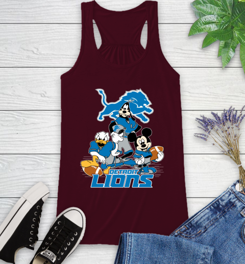 NFL Detroit Lions Mickey Mouse Donald Duck Goofy Football Shirt Racerback Tank 2