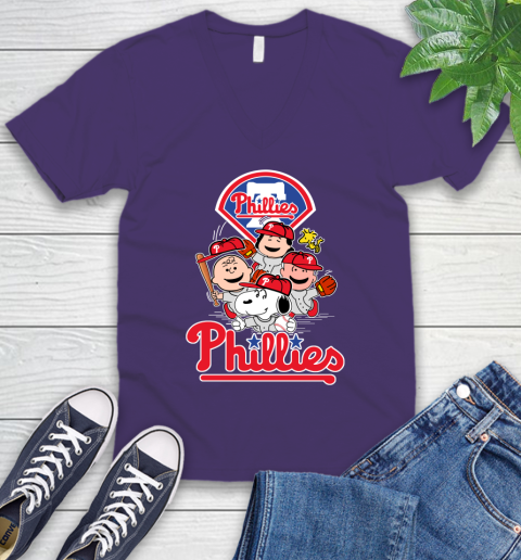 MLB Philadelphia Phillies Snoopy Charlie Brown Woodstock The Peanuts Movie Baseball T Shirt_000 V-Neck T-Shirt 9
