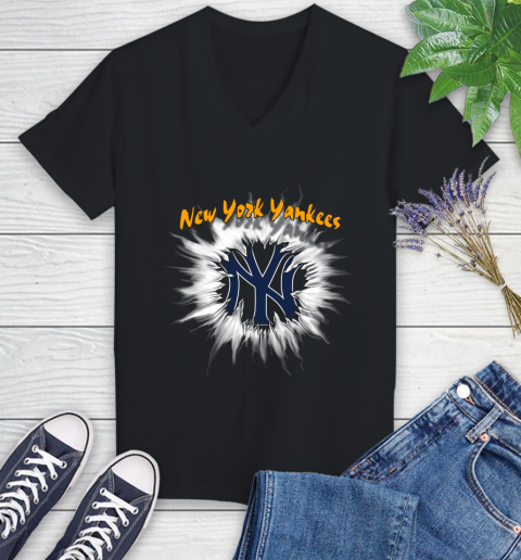New York Yankees MLB Baseball Adoring Fan Rip Sports Women's V-Neck T-Shirt