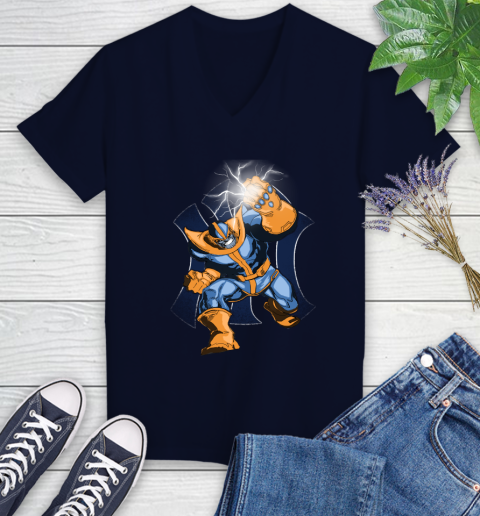 New York Yankees MLB Baseball Thanos Avengers Infinity War Marvel Women's V-Neck T-Shirt 2