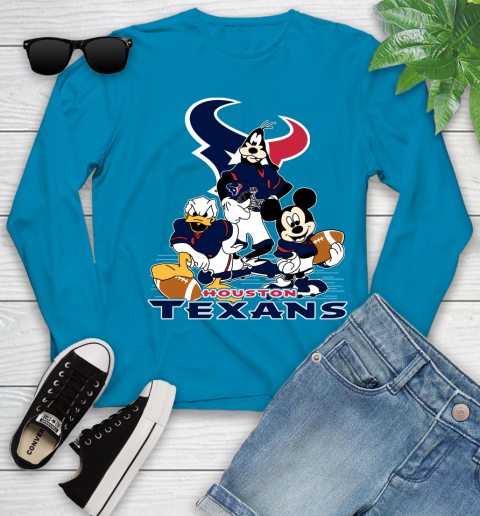NFL Houston Texans Mickey Mouse Donald Duck Goofy Football Shirt Youth Long Sleeve 8
