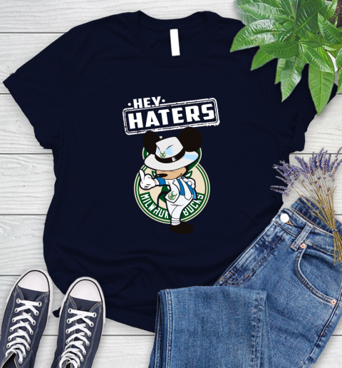 NBA Hey Haters Mickey Basketball Sports Milwaukee Bucks Women's T-Shirt 2