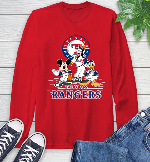 MLB Texas Rangers Mickey Mouse Donald Duck Goofy Baseball T Shirt Long Sleeve T-Shirt 11