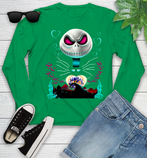 MLB New York Mets Jack Skellington Sally The Nightmare Before Christmas Baseball Youth Long Sleeve 7