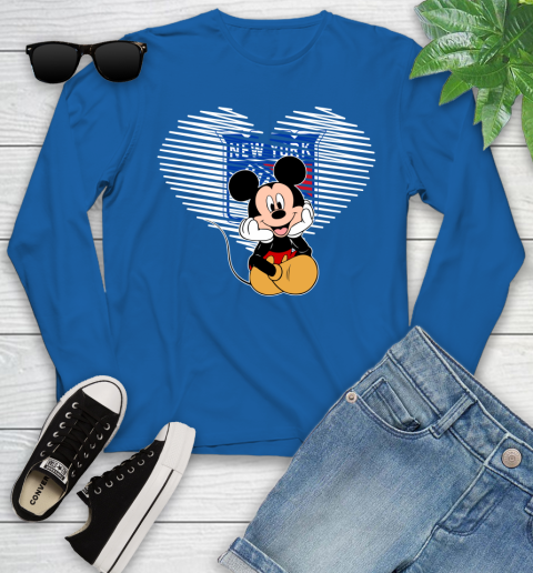 NHL New York Rangers The Heart Mickey Mouse Disney Hockey Youth Long Sleeve 10