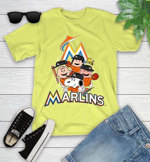MLB Miami Marlins Snoopy Charlie Brown Woodstock The Peanuts Movie Baseball T Shirt Youth T-Shirt 10